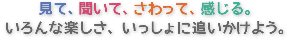 見て、聞いて、さわって、感じる。
いろんな楽しさ、いっしょに追いかけよう。